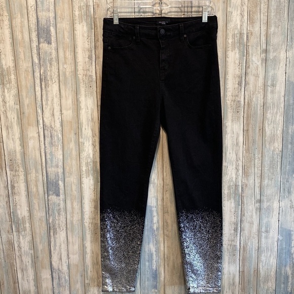 Celebrity Pink | High Waisted Black & Silver Ombre Sparkle Skinny Ankle Jeans - Picture 3 of 9